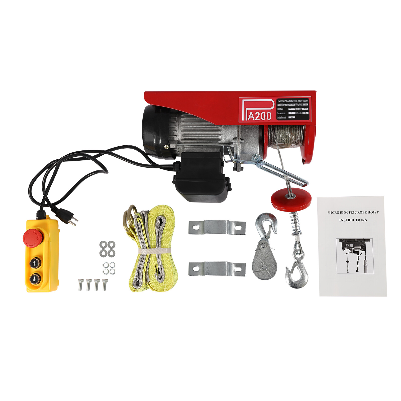 200kg/440lbs 110V Electric Wired Hoist Winch Hoist Crane Lift Remote Control