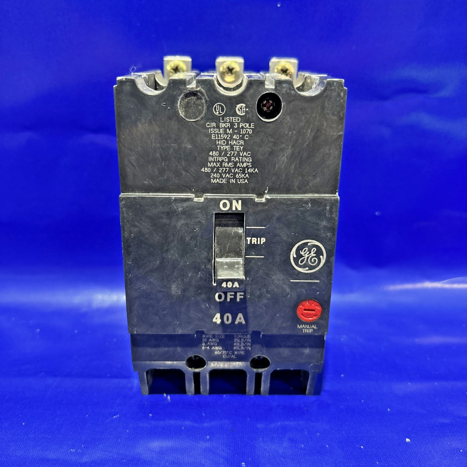 TEY340 40 Amp 480V 3 Pole GE Circuit Breaker🟦