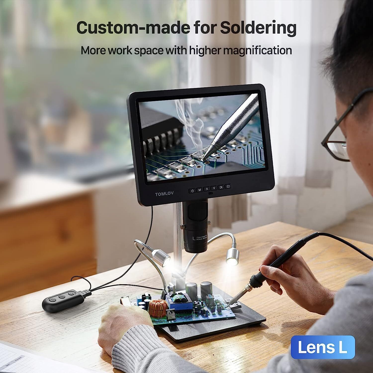 TOMLOV 10″ LCD 2000X Digital Microscope Soldering for Electronics Repair HDMI