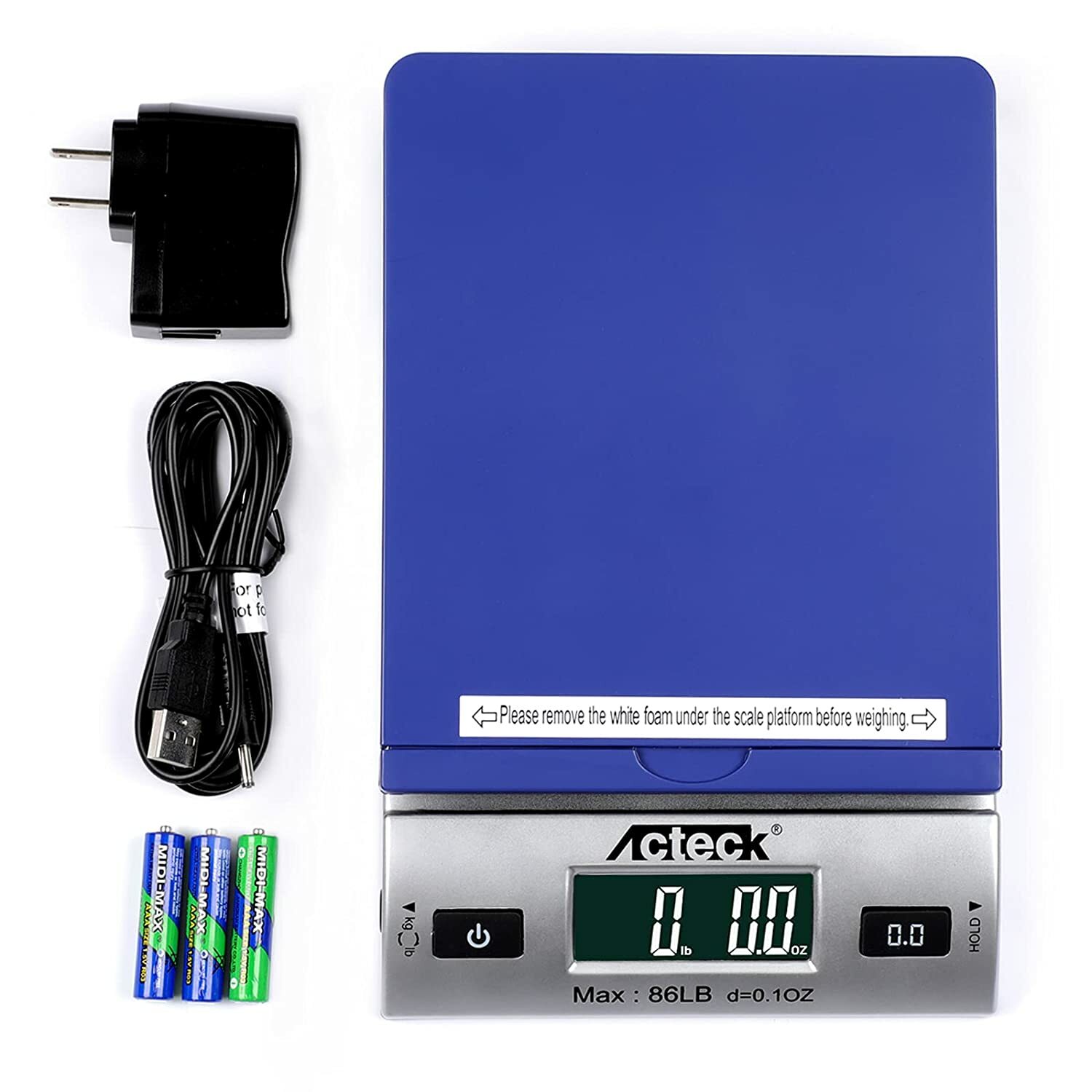 Acteck A-DS86 Blue 86 lb x 0.1OZ Digital Postal Shipping Scale Adapter+Batteries
