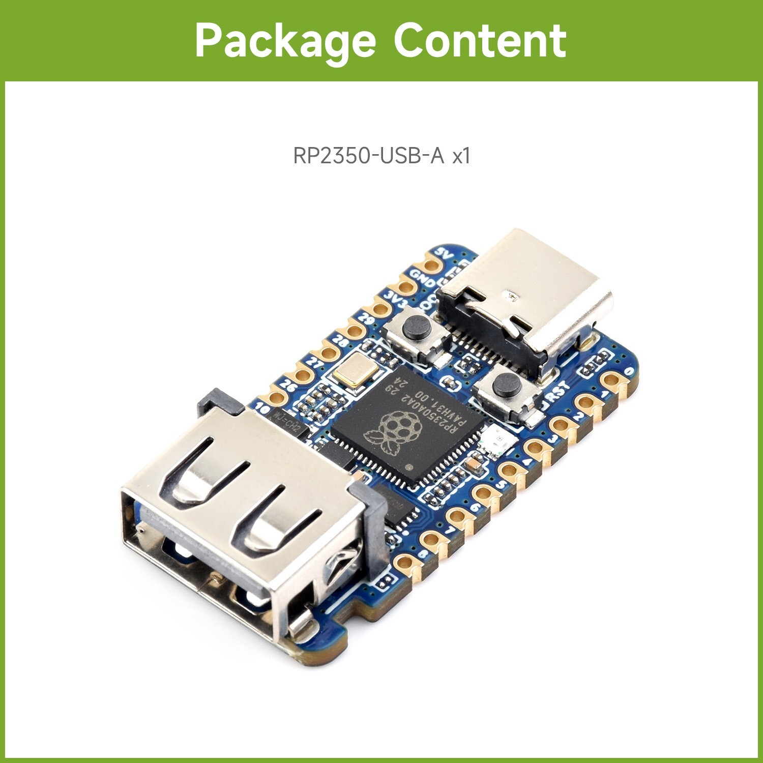 Waveshare RP2350A USB Mini Development Board, Based On Raspberry Pi RP2350A