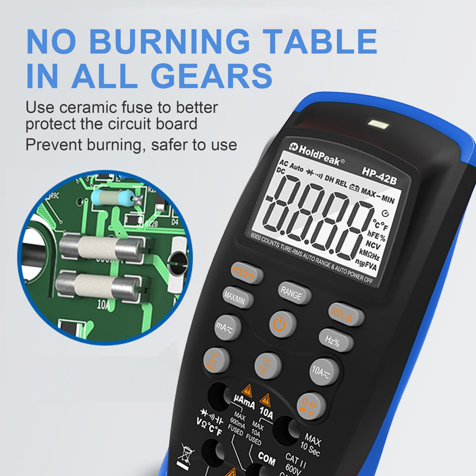 Digital Multimeter 6000C TRMS 600V 10A 60MΩ 200kHz Auto-Range NCV Data Hold