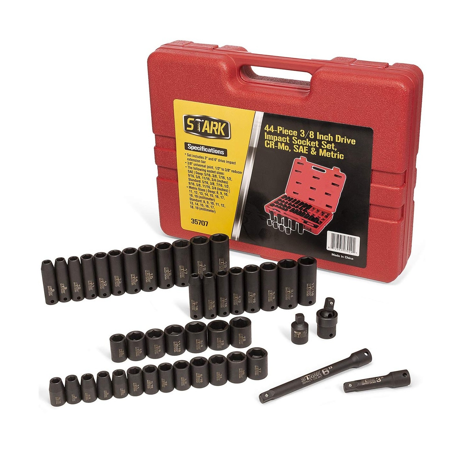Stark USA 44-Pieces Impact Socket Drive Set 6-Point SAE & Metric De… Fast Ship