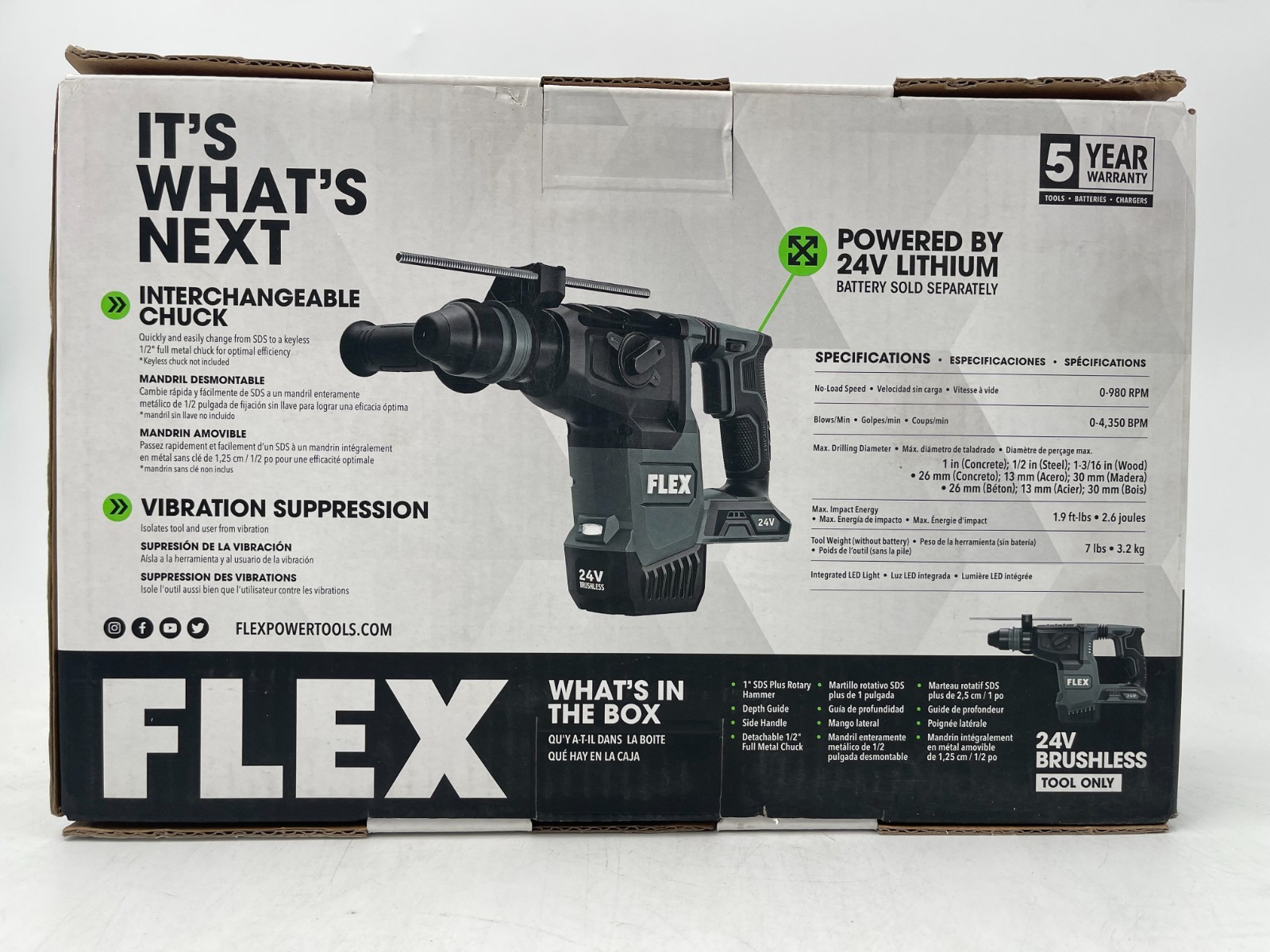 FLEX 24-volt 1-in SDS-plus Variable Speed Cordless Rotary Hammer Drill FX1551A-Z