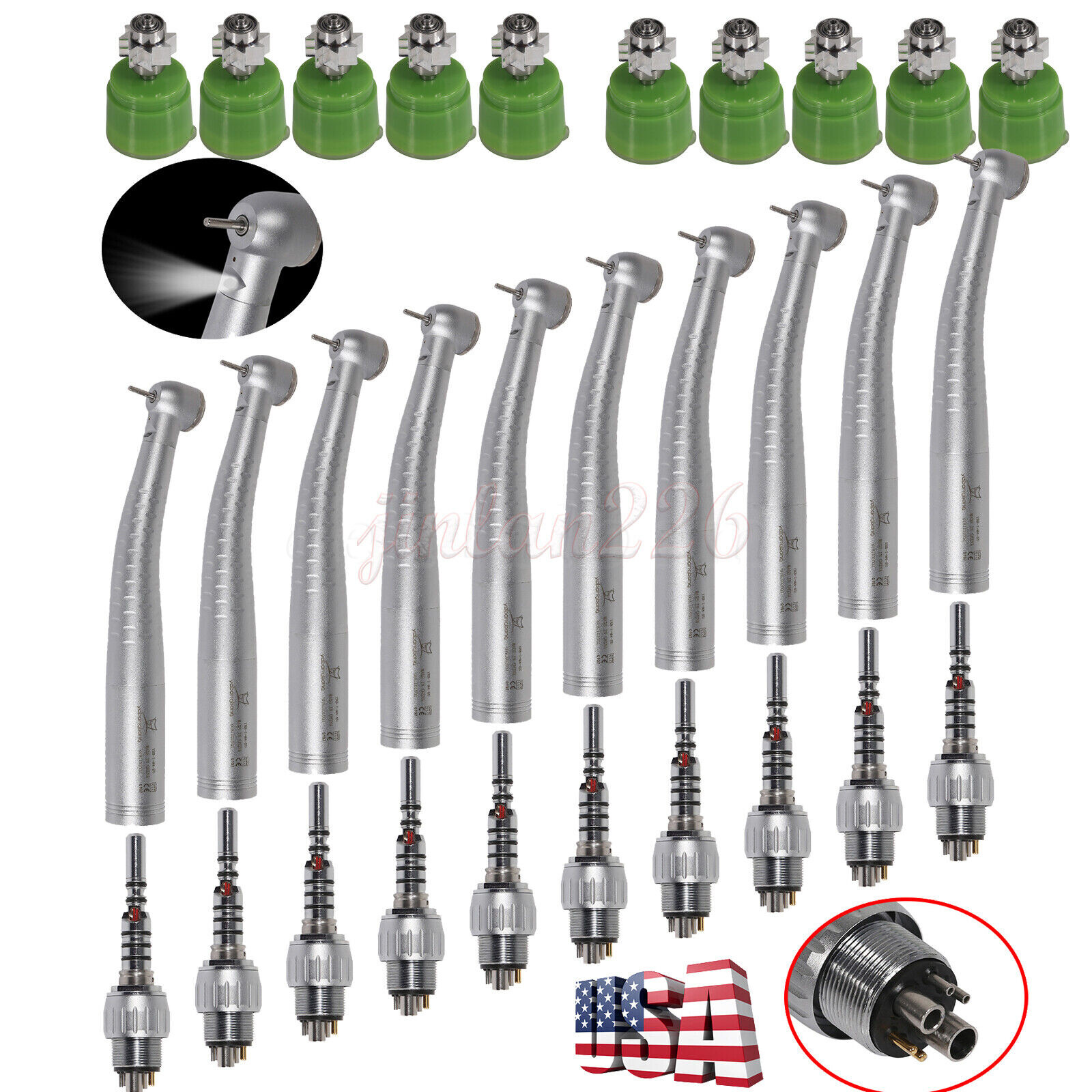 1-10 KaVo Style Dental Fiber Optic High Speed Handpiece 6Hole LED Coupler YD6