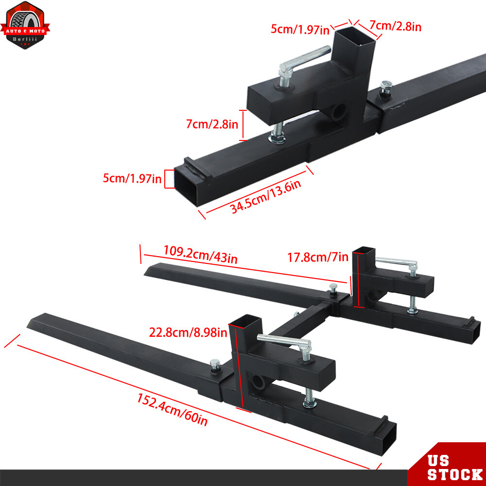 Tractor Bucket Clamp On Pallet Forks 60″ 2000lbs With Adjustable Stabilizer Bar