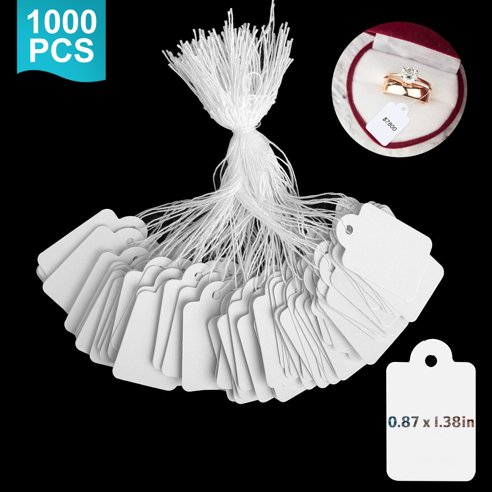 1000x White Merchandise Price Tags with Strings Retail Strung Label 0.87×1.38in