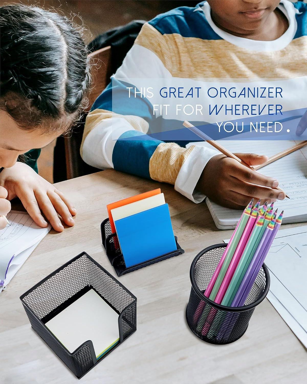 Desk Organizer Set, 6 Piece Mesh Office Accessories, Pen Holder, Phone Stand