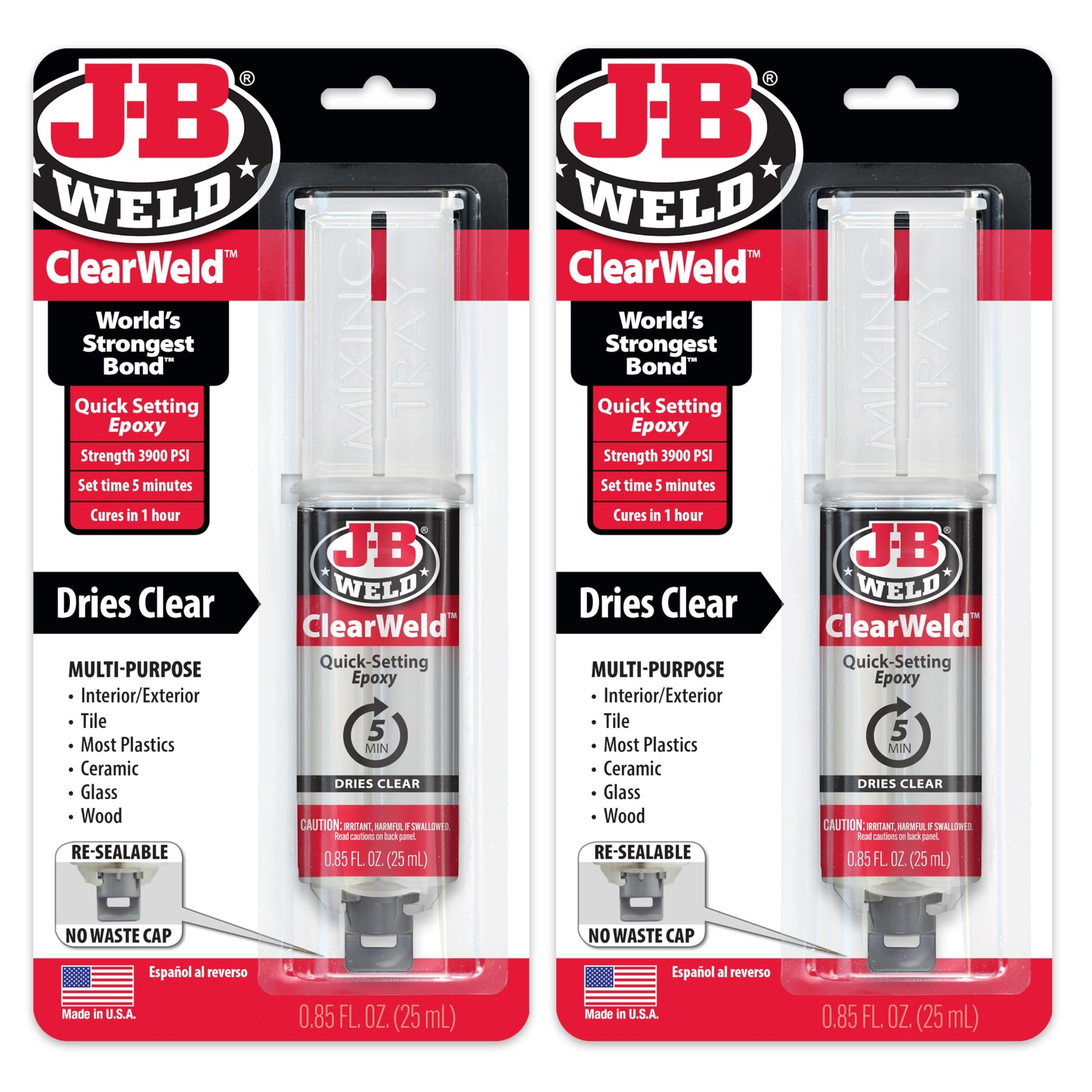 ClearWeld 5 Minute Epoxy, Clear, Syringe, 2 Pack, 50112-2