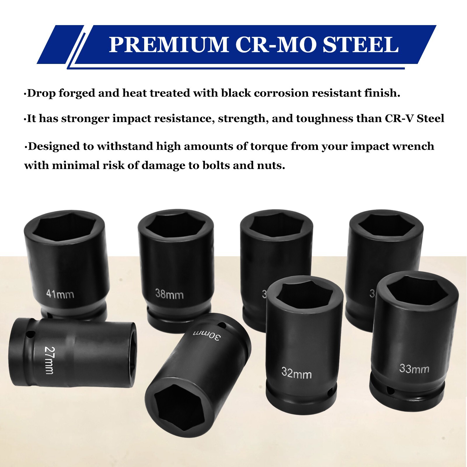 8 Metric Deep Impact Socket 1″ inch Drive 6 Point Universal Hex Jumbo Socket Set
