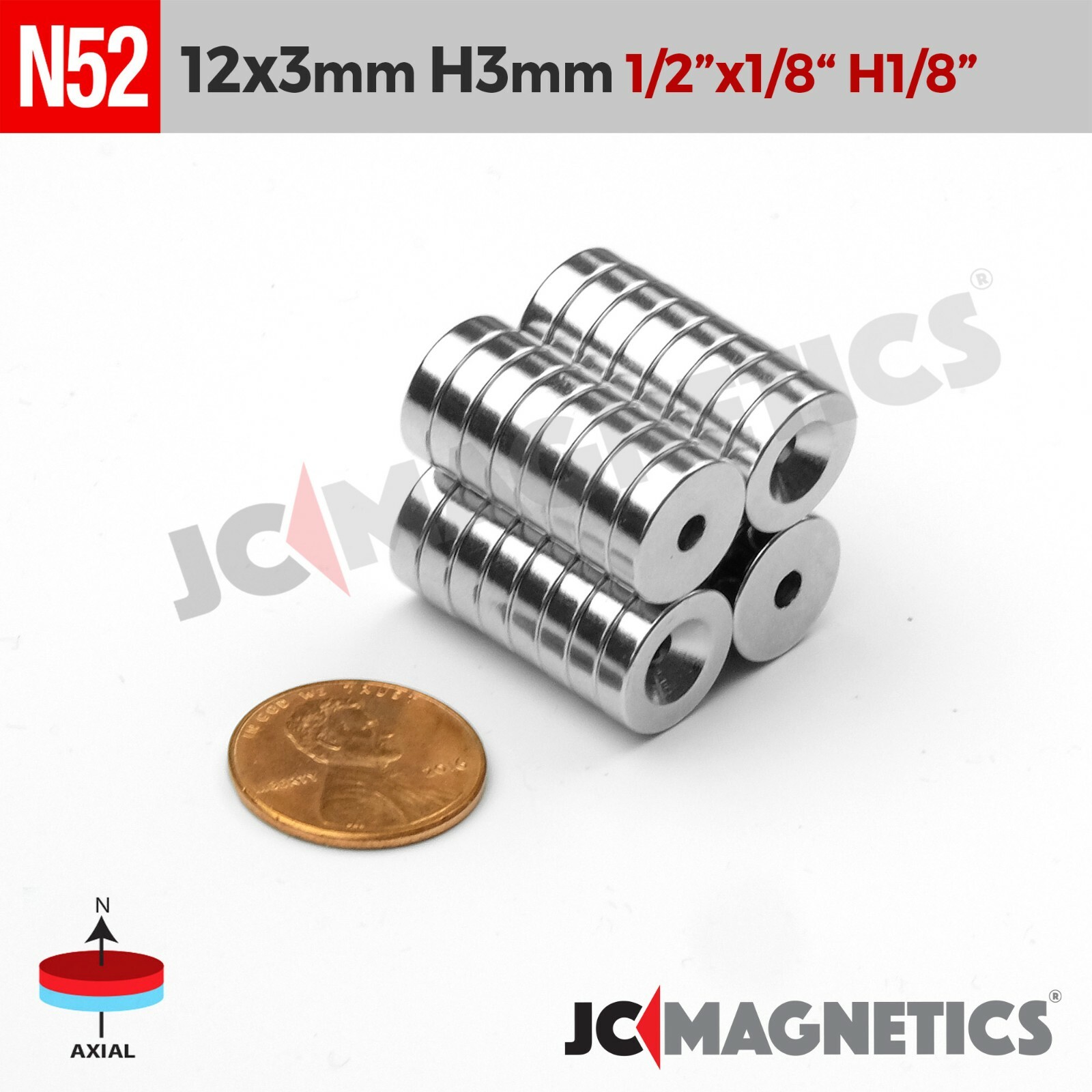 12mm x 3mm Hole 3mm N52 Strong Countersunk Ring Rare Earth Magnet 12x3mm