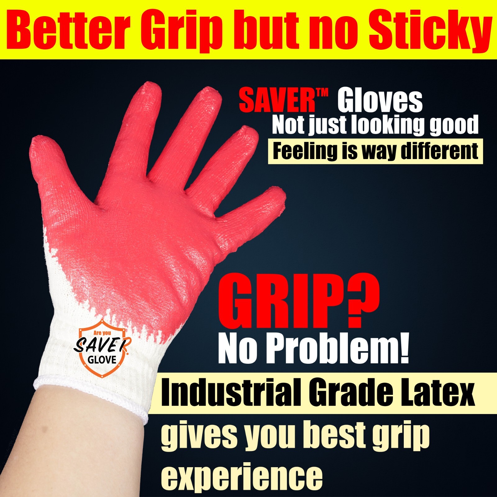 SAVER Work Red Work Gloves HEAVY DUTY Palm coated Multi Purpose Gloves