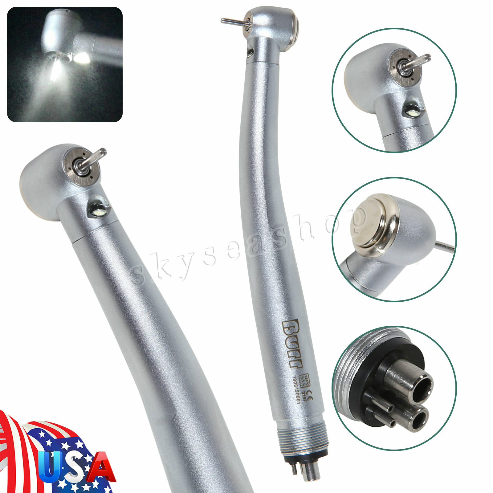 Dental 4 Hole LED E-generator Fiber Optic High Speed Handpieces NSK Style CE