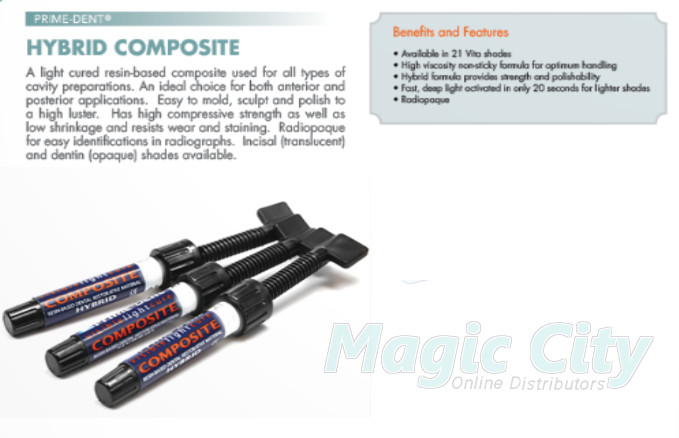 Prime-Dent Light Cure Hybrid Dental Resin A3 4.5gm Syringe #001-001A3 (Set of 3)