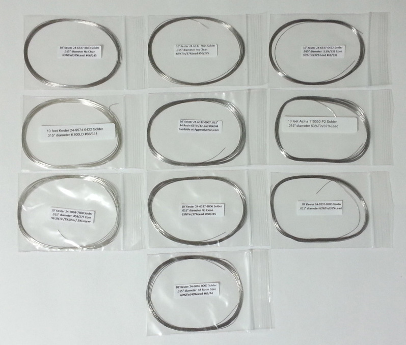 .015″/.40mm Solder Assortment-10 Types of Flux, Alloys and Manufacturers 10ft/3m