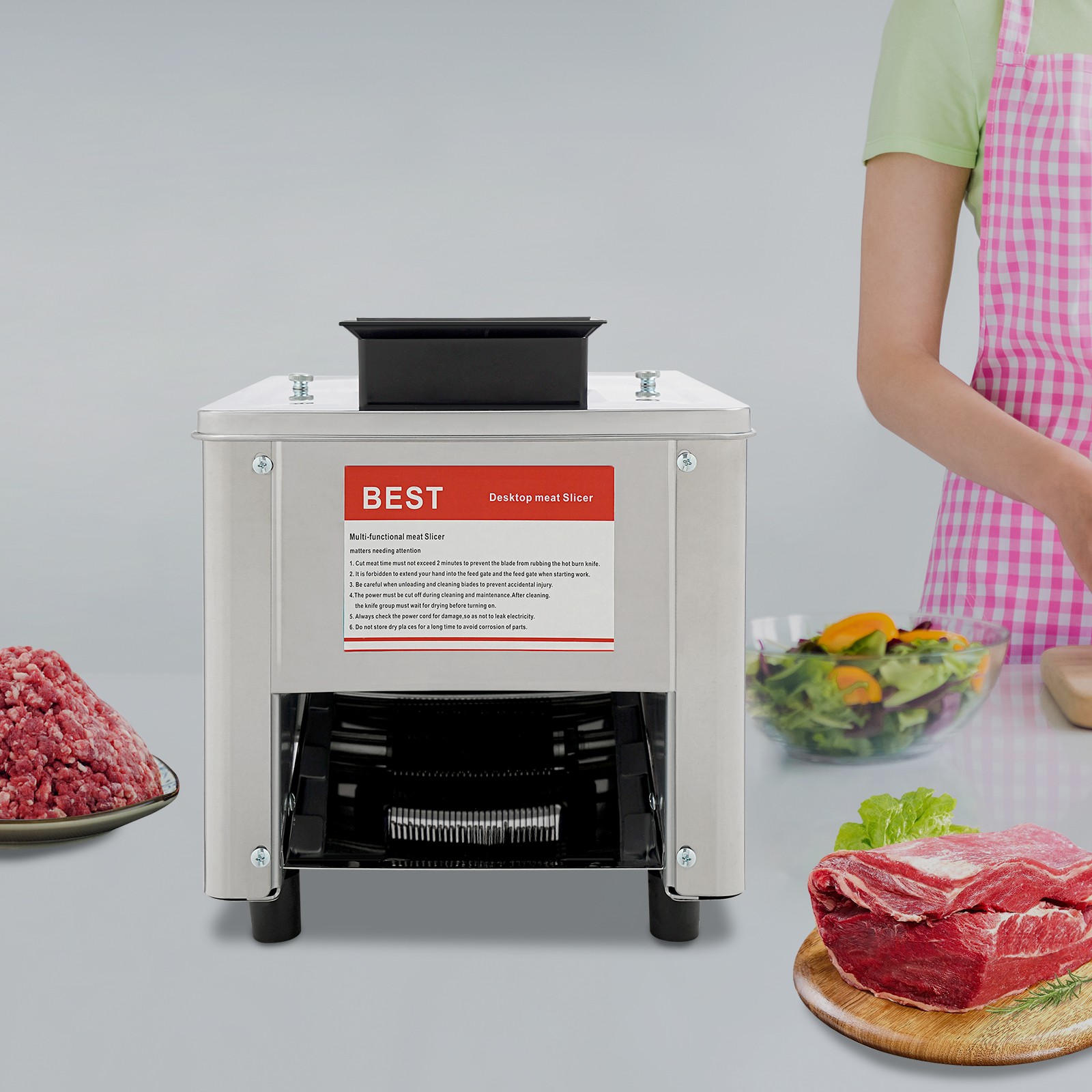Meat Cutting Machine 150Kg/H Electric Meat Cutter Slicer 10mm Blade 850W 110V