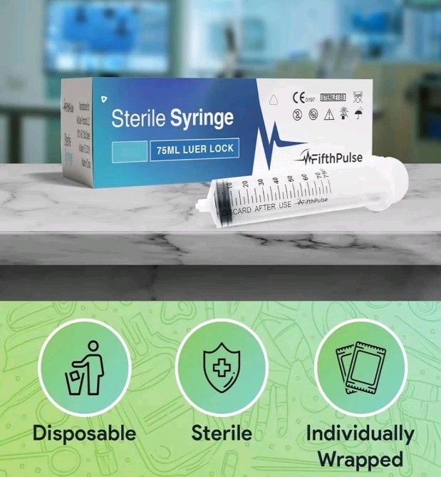 FifthPulse 75 ml Syringe without Needle – 25 Pack of Individually Wrapped…