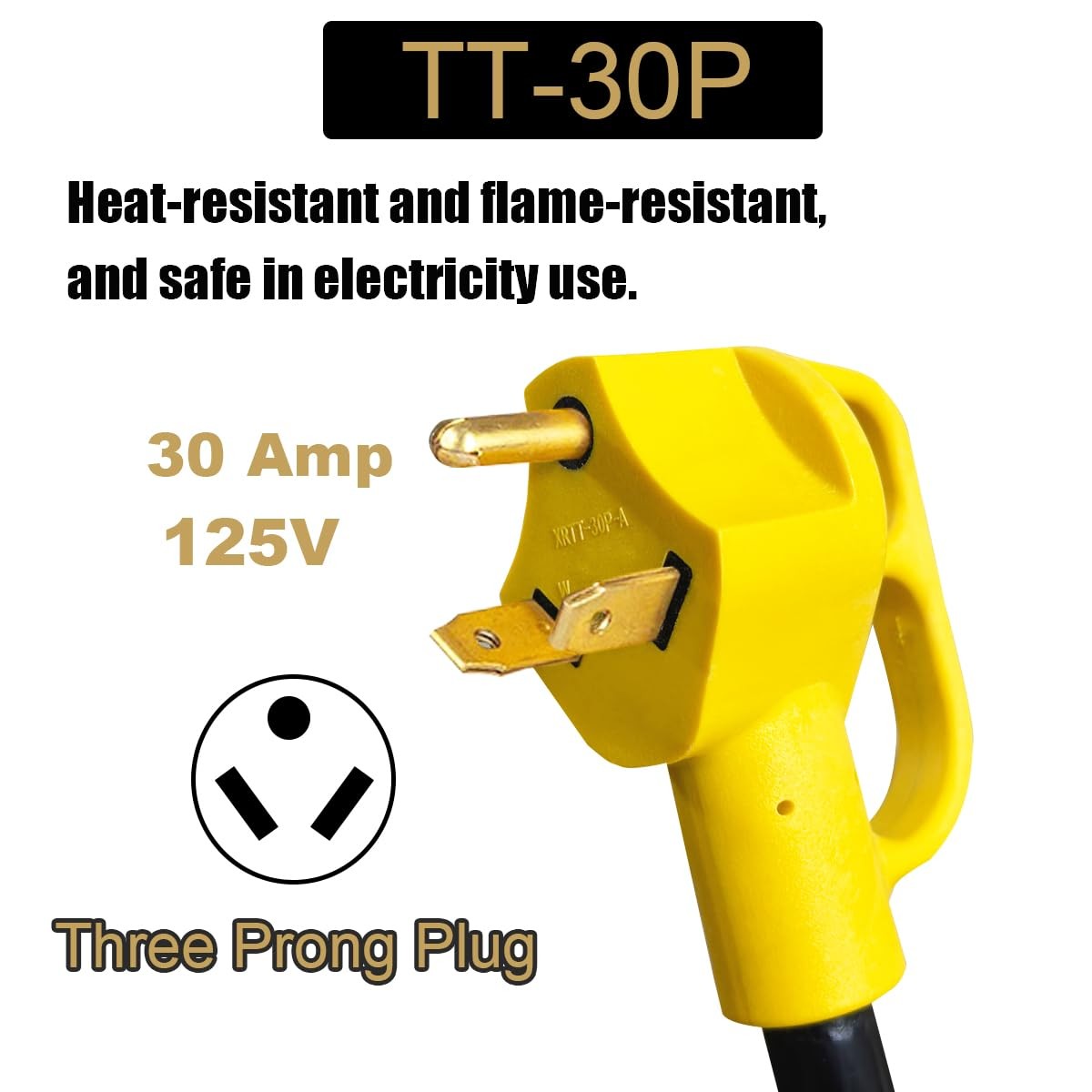 NEMA TT-30P Male to L14-30R Female Adapter Cord, 30 Amp 3 Prong to 4 Prong 10