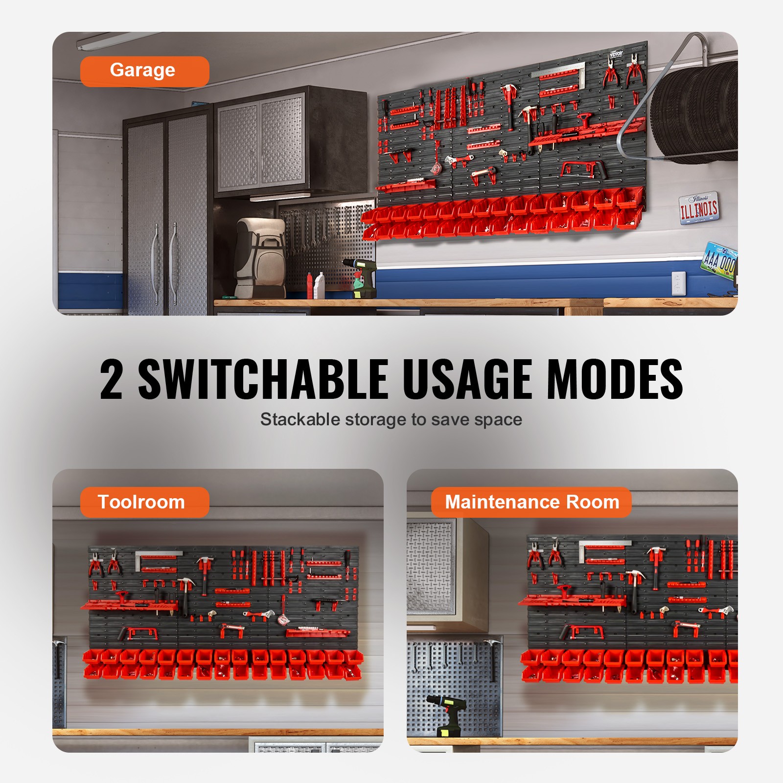 VEVOR Wall Mounted Storage Bins Small Parts Organizer Garage Tool Rack 30 Bins