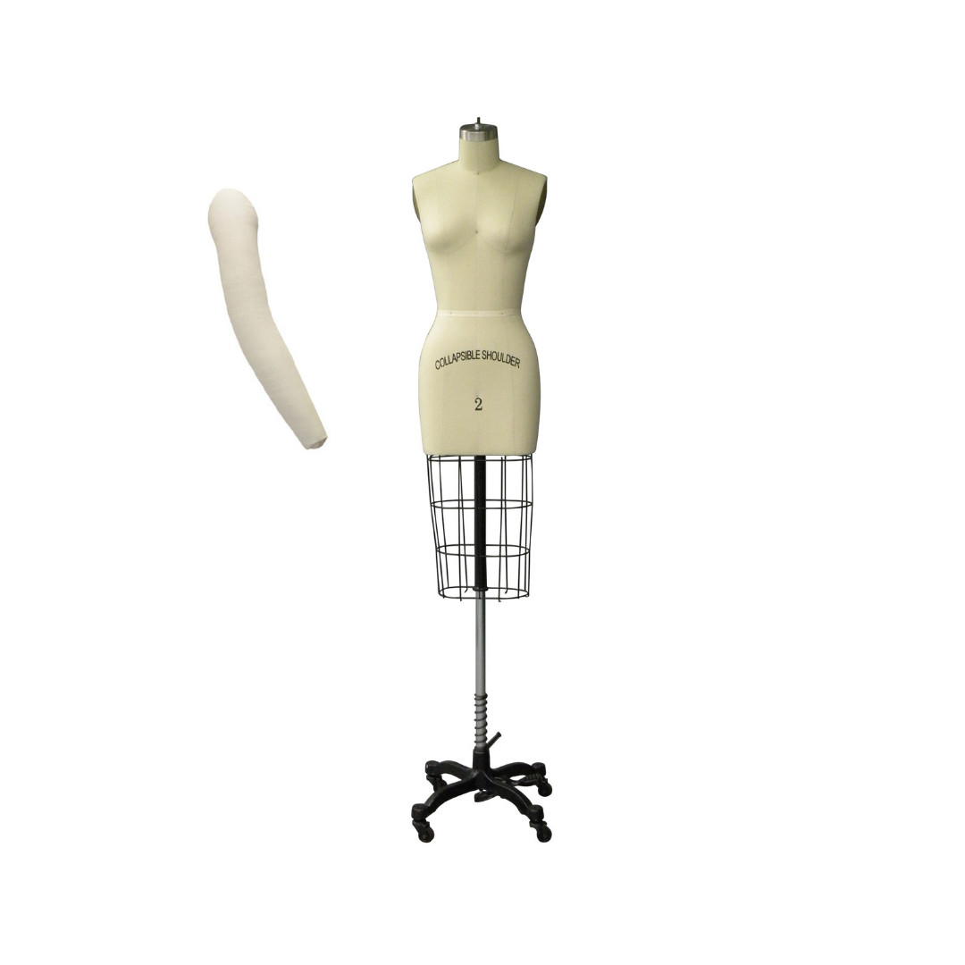 Pro Female Half Body Linen Size 2 Pinnable Dress Form Mannequin with Arm