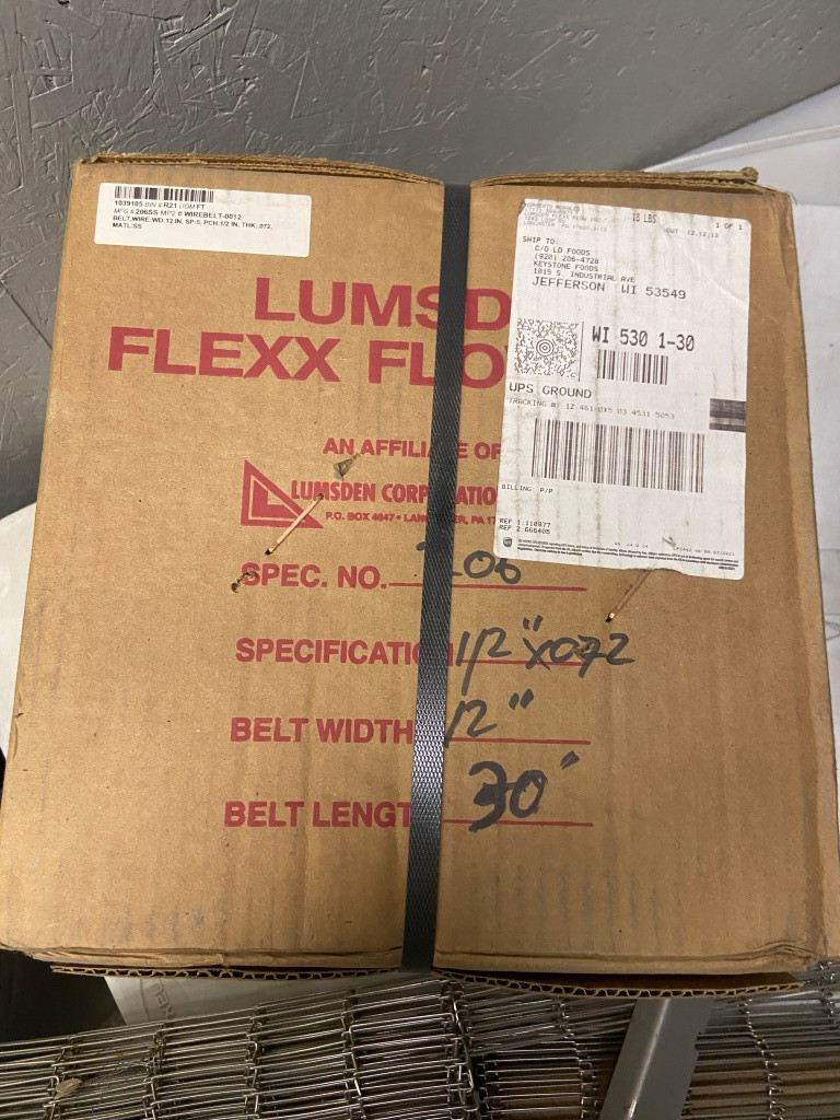 New Lumsden Flexx Flow SS Belt, 206, 1/2″ x .072, 5-space, 12″ wide x 30′