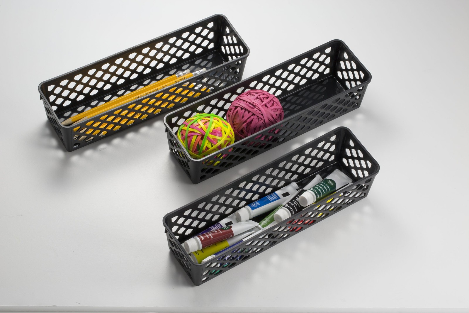 3 Pack Recycled Supply Basket Plastic 10.13×3.06×2.38 Inch Desktop Organizer