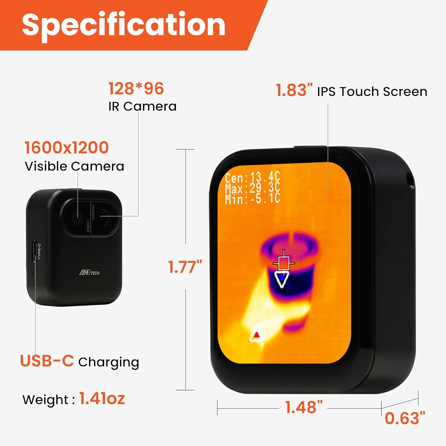 ANXTECH 128×96 IR Resolution Mini Thermal Imaging Camera for Home Inspection