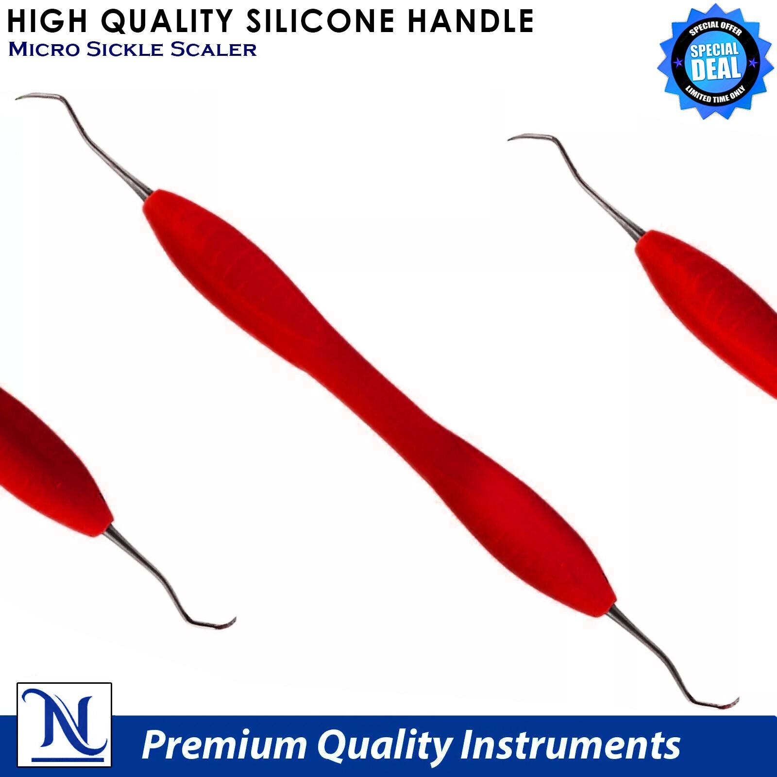 Micro Sickle Scaler RED Silicone Handle Tartar Scraper | Plaque Tooth Oral Care