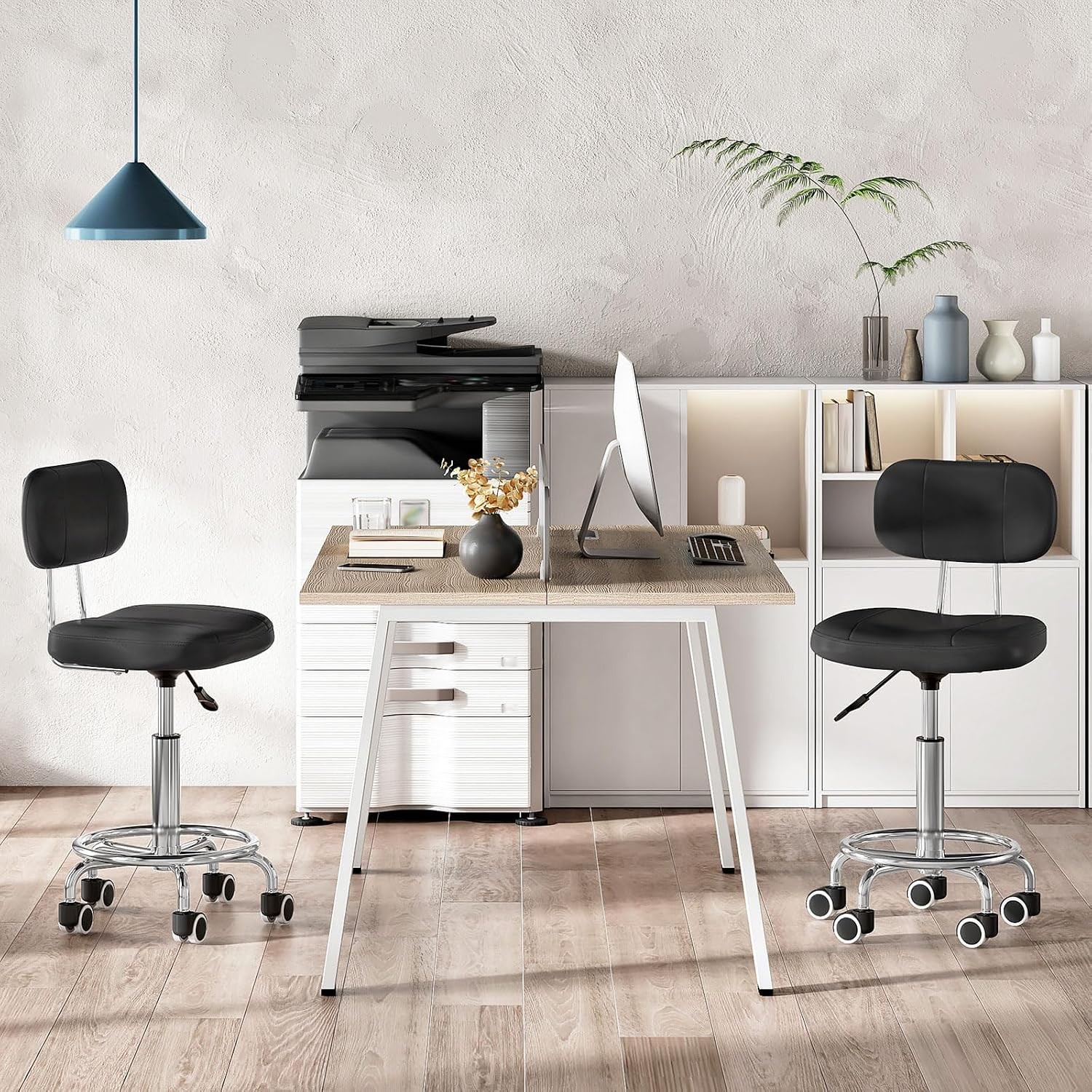 Height Adjustable Rolling Drafting Chair with Backrest 360 Swivel Office Stool