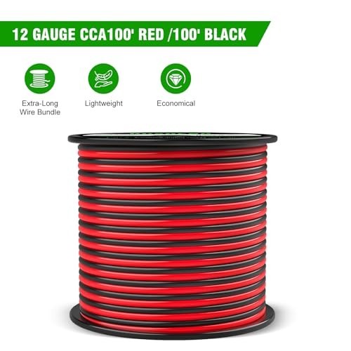 12 Gauge Wire 100FT,2 Conductor Electrical Cable – Red and Black,Low Voltage/PVC