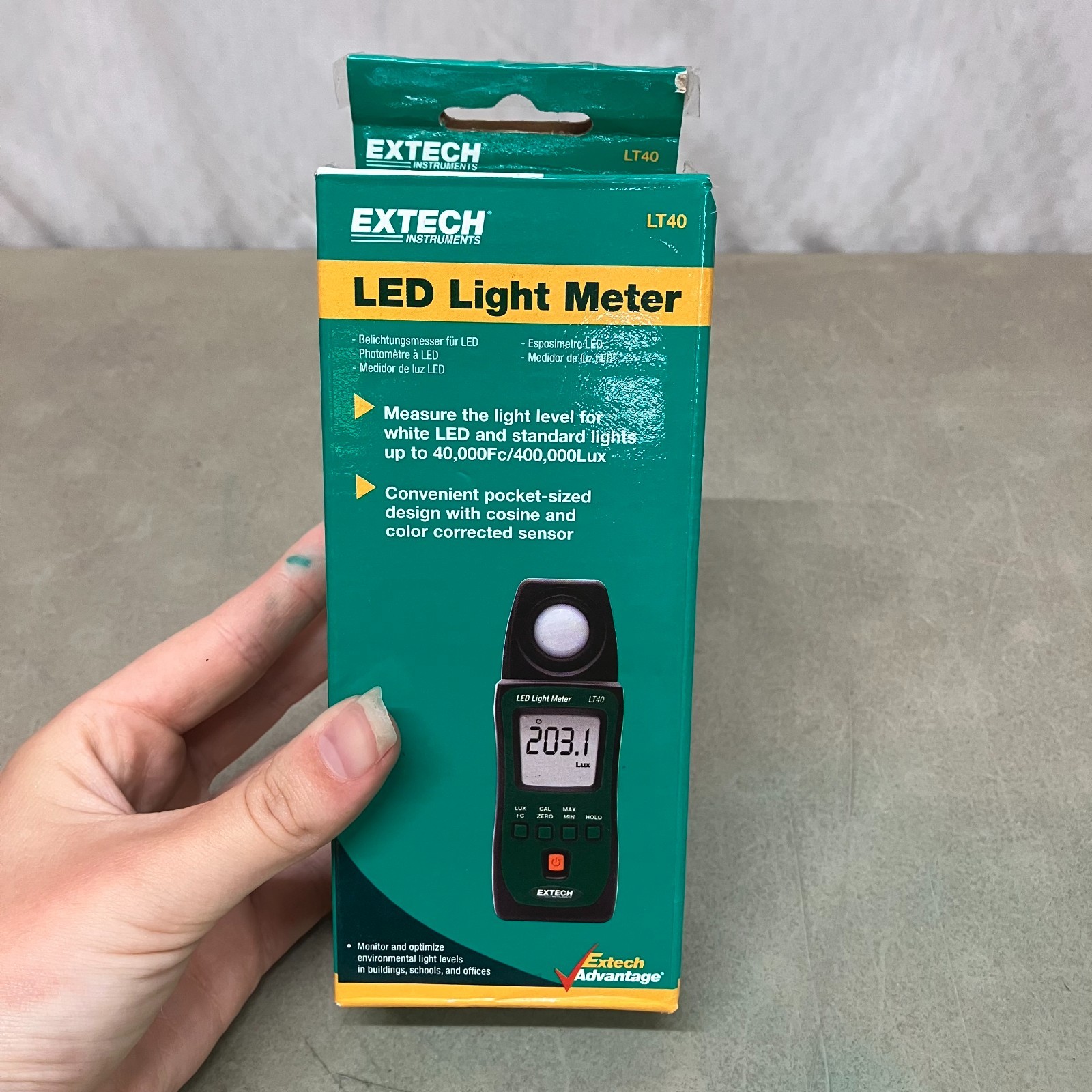 Extech Light Meter LT40 Green Black LED Lux Foot Candle Pocket Digital