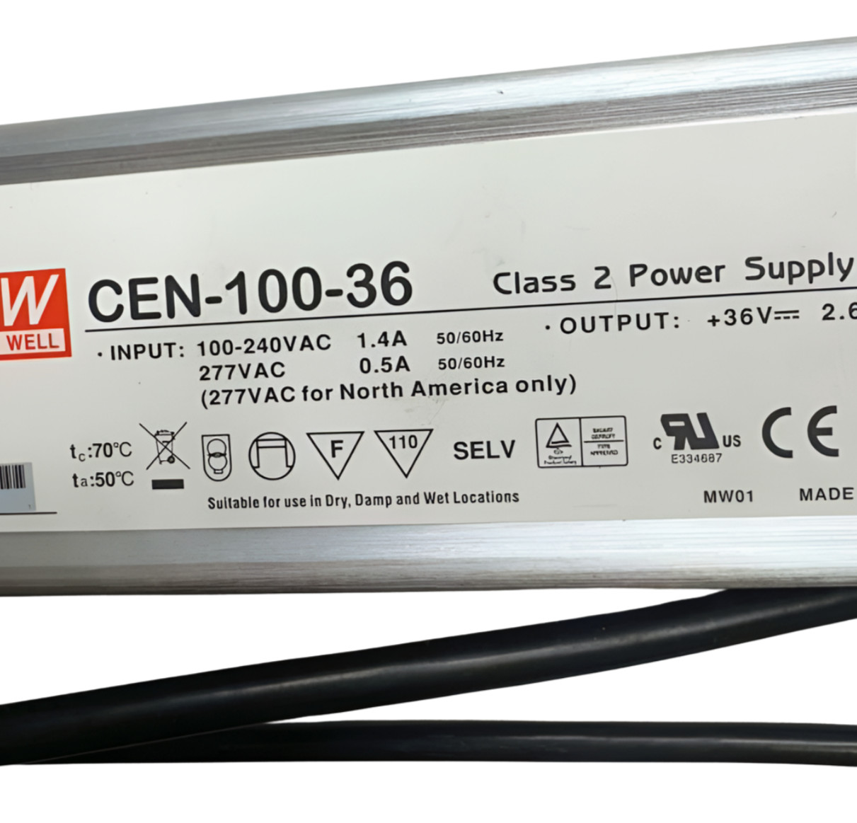 Mean Well CEN-100-36 Class 2 Power Supply, 100-240VAC 1.4A, 277VAC 0.5A
