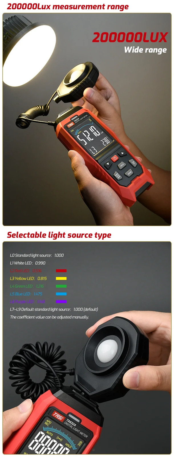 TA632A TA632B TA8123 Lux Meter High-Precision Photometer Luminance Meter