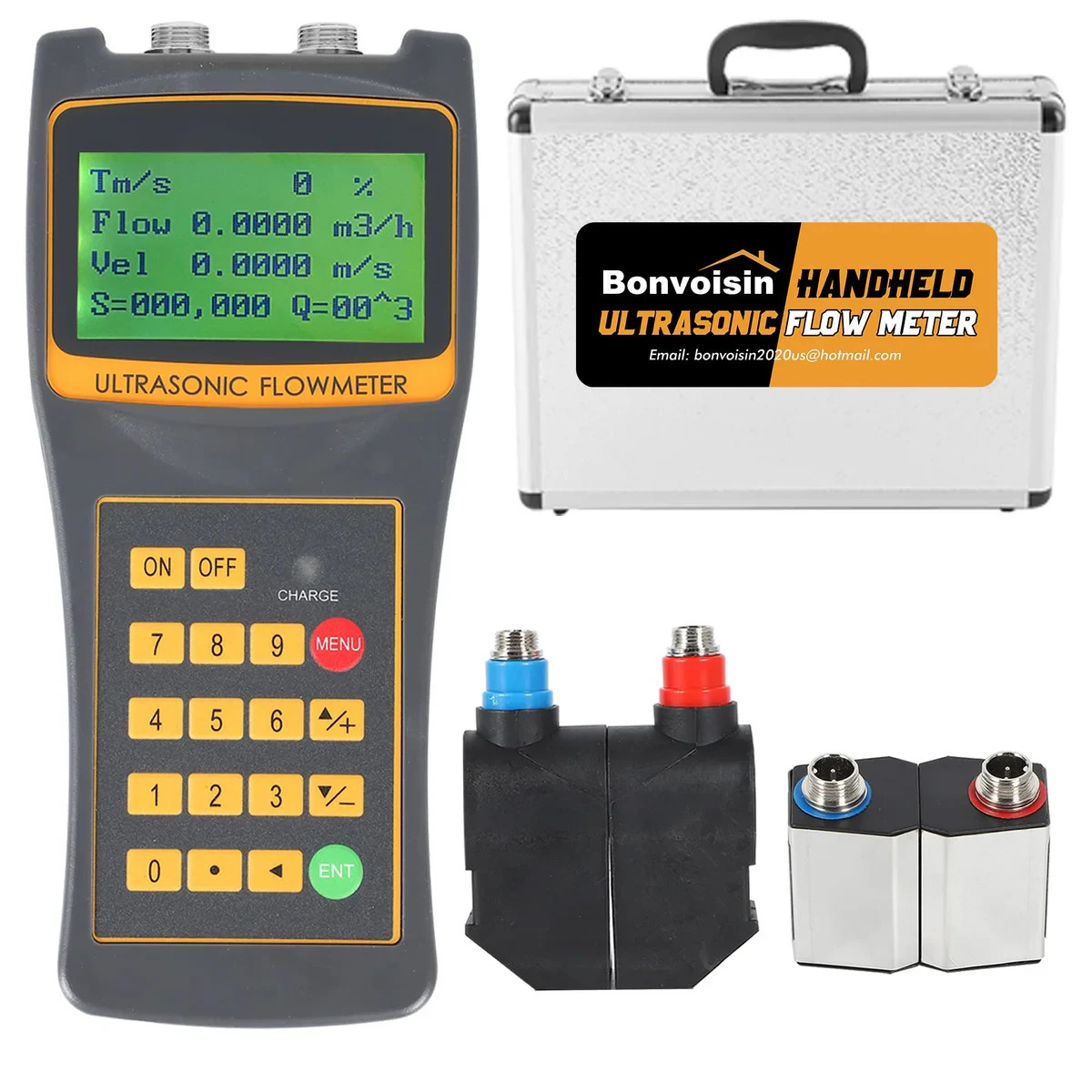 Bonvoisin Handheld Ultrasonic Flow Meter Portable Clamp