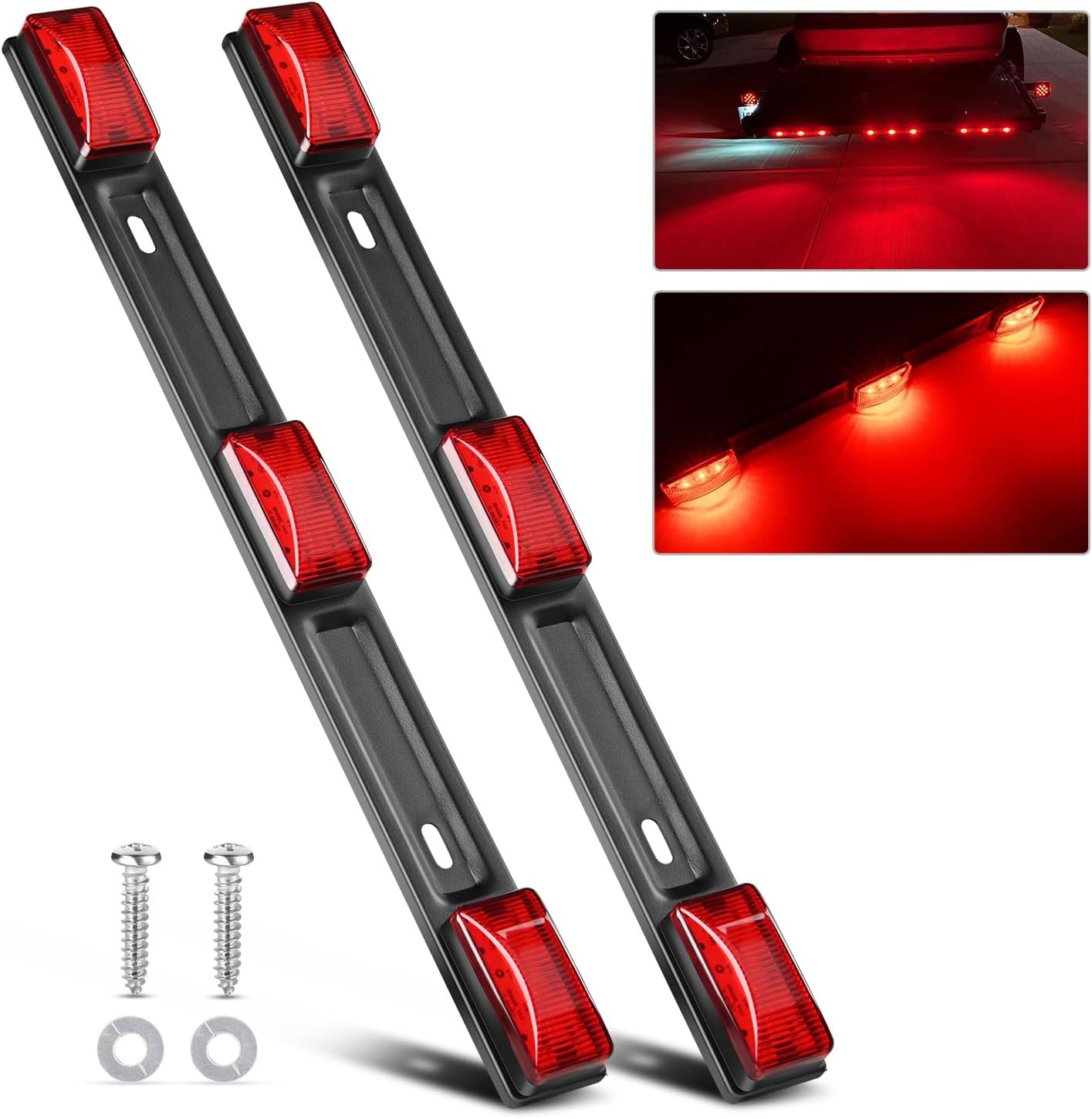 Truck RV 12V LED Trailer ID Marker Light Bar Stainless Steel Bracket 2 Pack RED