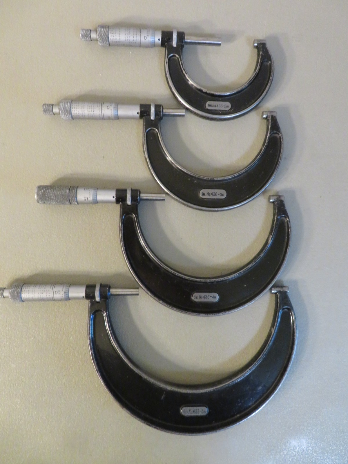 4 – STARRETT No. 436 Outside Micrometer 5in, 4in, 3in, 2in