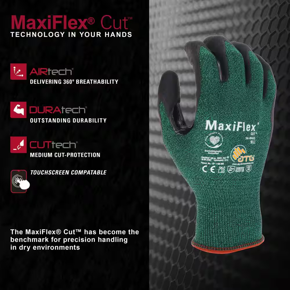 Maxiflex Cut Men’S Medium Green ANSI 2 Abrasion Resistant Nitrile-Coated Work Gl