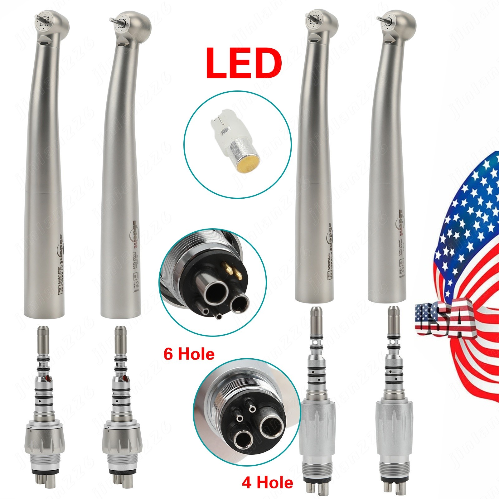 ABDENT Dental High Speed Handpiece With 4/6 Hole Quick Coupler 360° Swivel USA