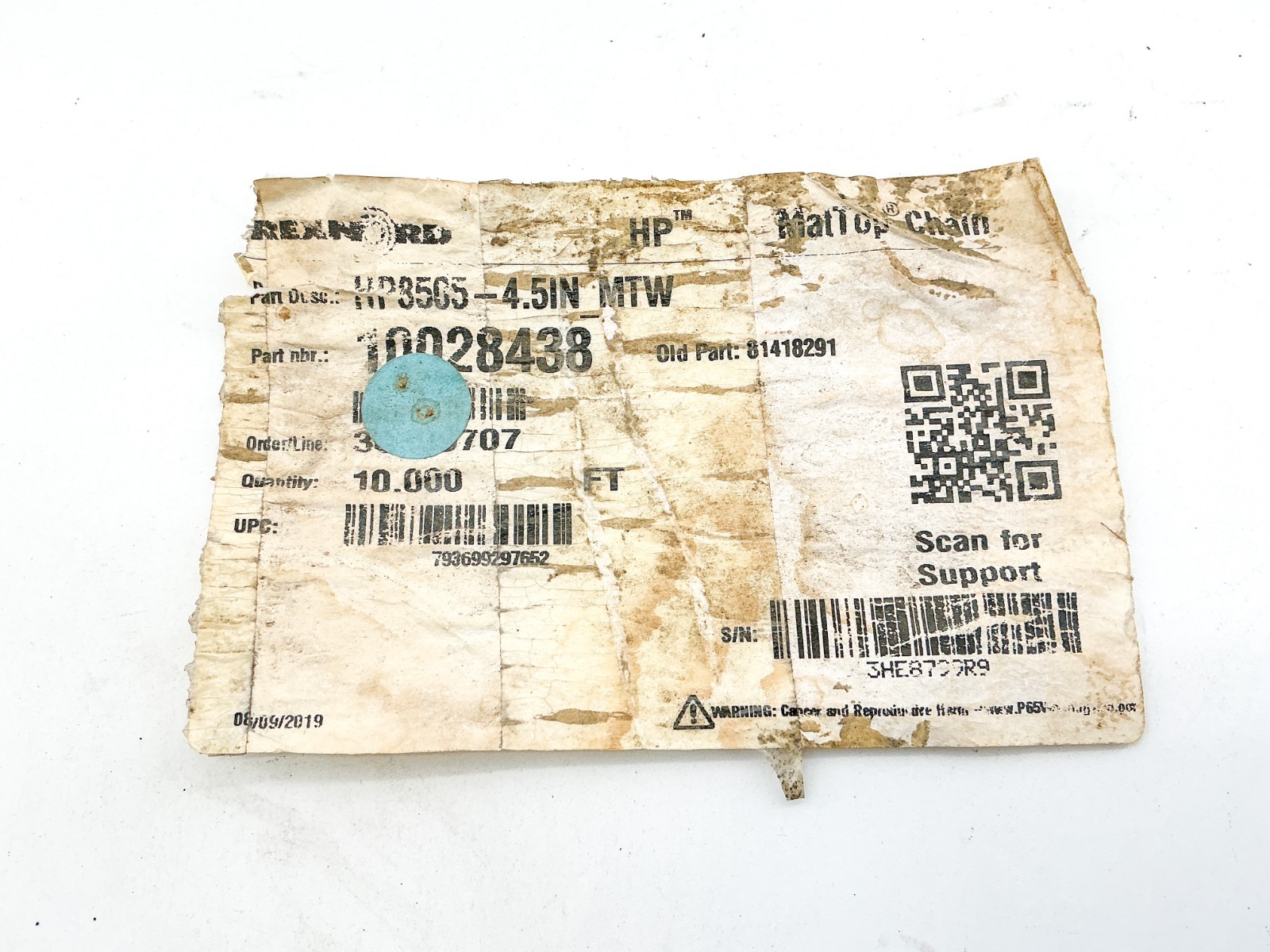 New Rexnord HP8505-4.5IN MTW MatTop Chain 10FT 10028438 81418291 – No Box