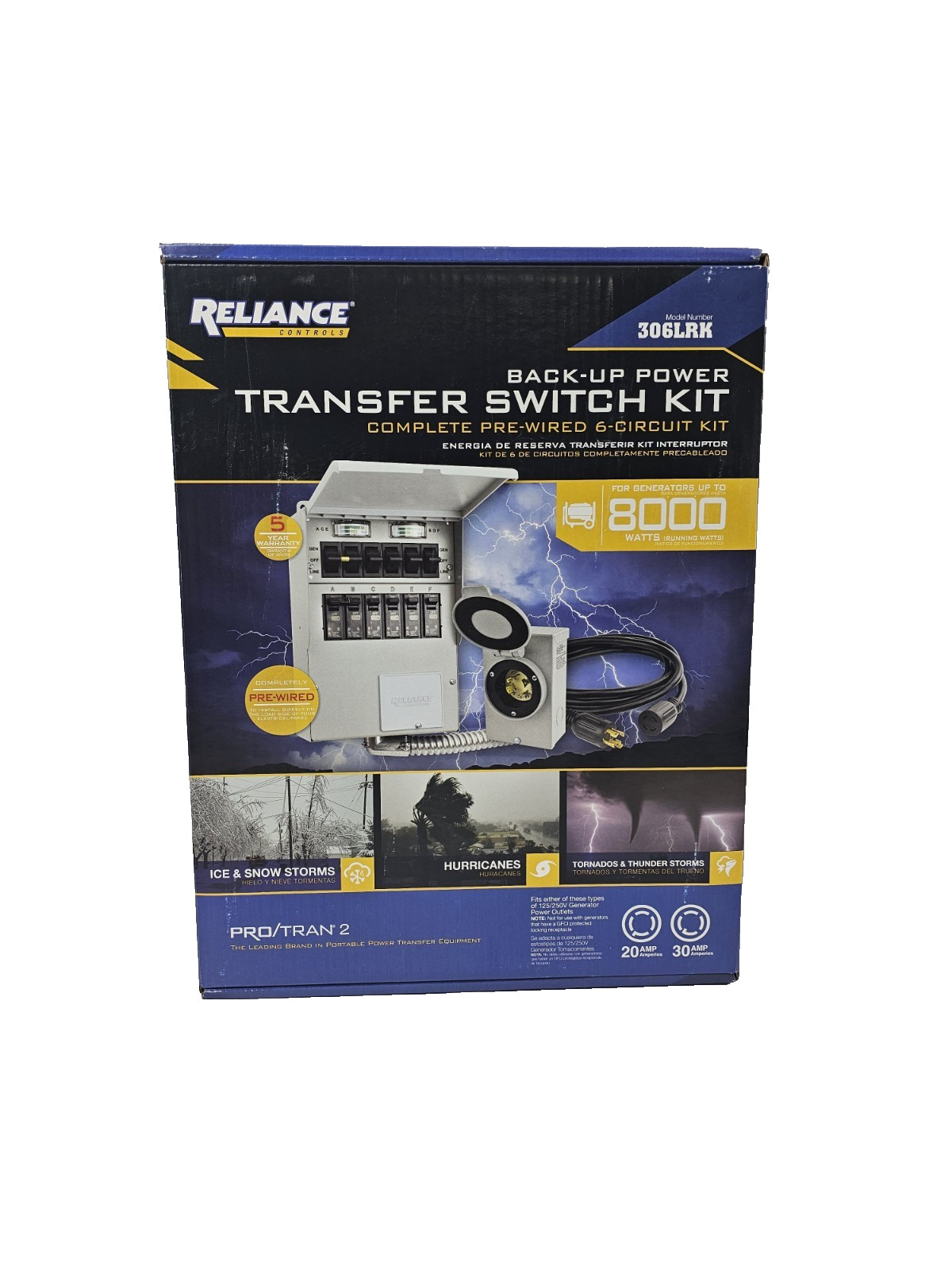 Reliance Controls 306LRK Pro/Tran 2 Transfer Switch Kit 6-Circuit 8000 Watts NEW
