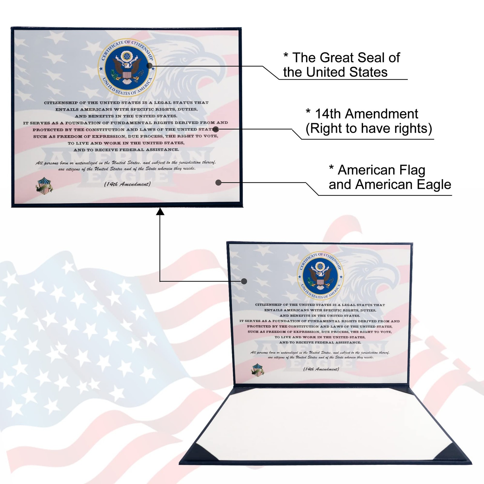 2026 US Citizenship Certificate Holder Padded Leatherette Cover with Seal