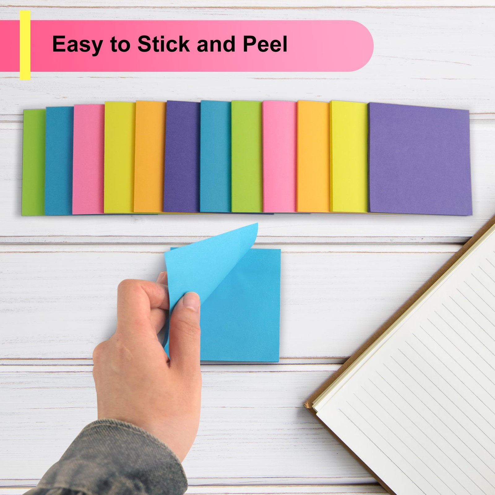OHOME Sticky Notes – 12 Pads 3”x3” – Colorful Self-Stick Post Notes Bulk – Of…