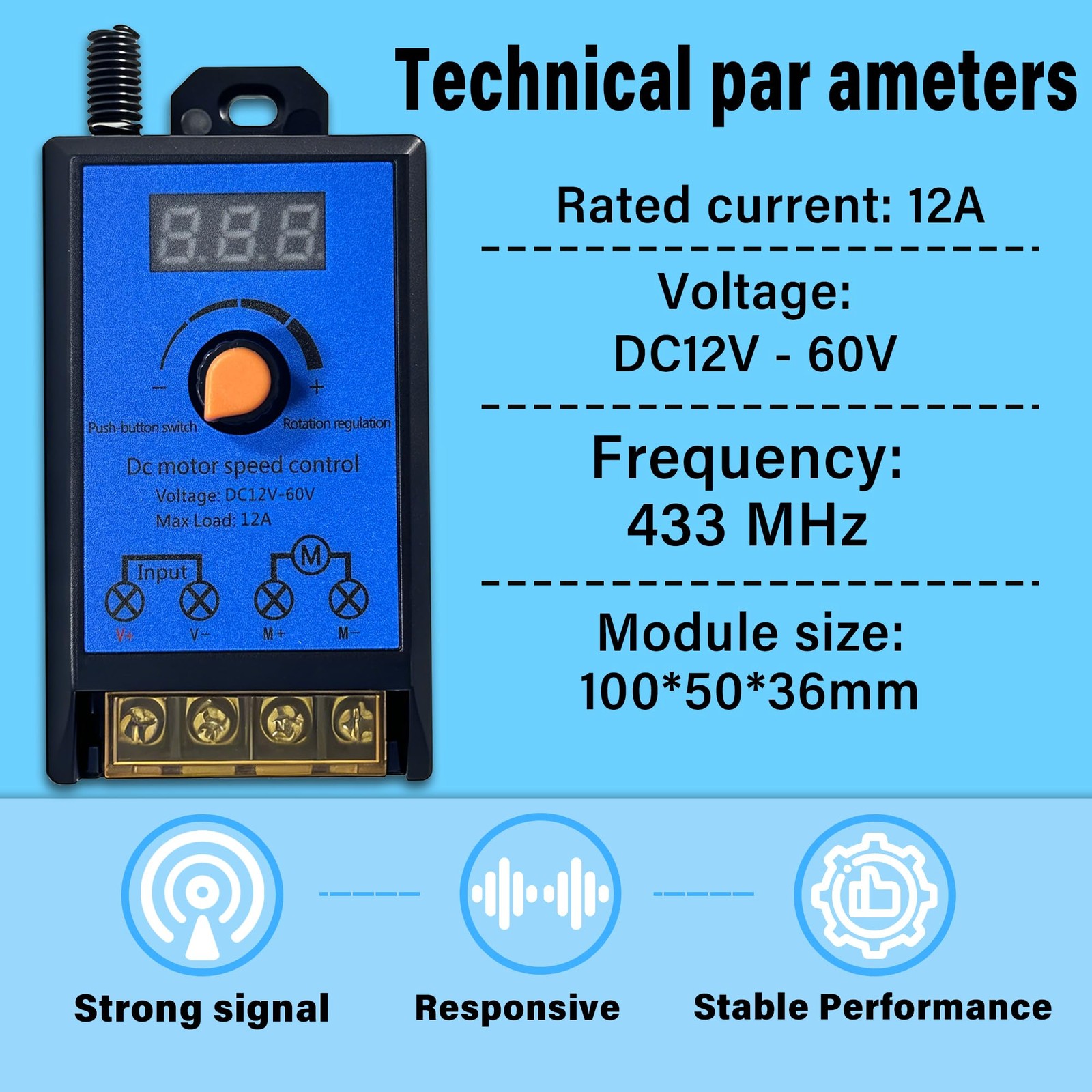 DC 12V60V 12A Motor Speed Controller with 2 Wireless Remotes,PWM Variable Spe…