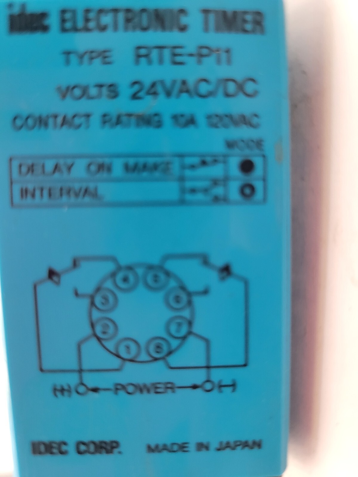 IDEC RTE-P11 Electronic Timer Plug-in Mount DPDT 10A 120VAC Coil 24V AC/DC 8-Pin