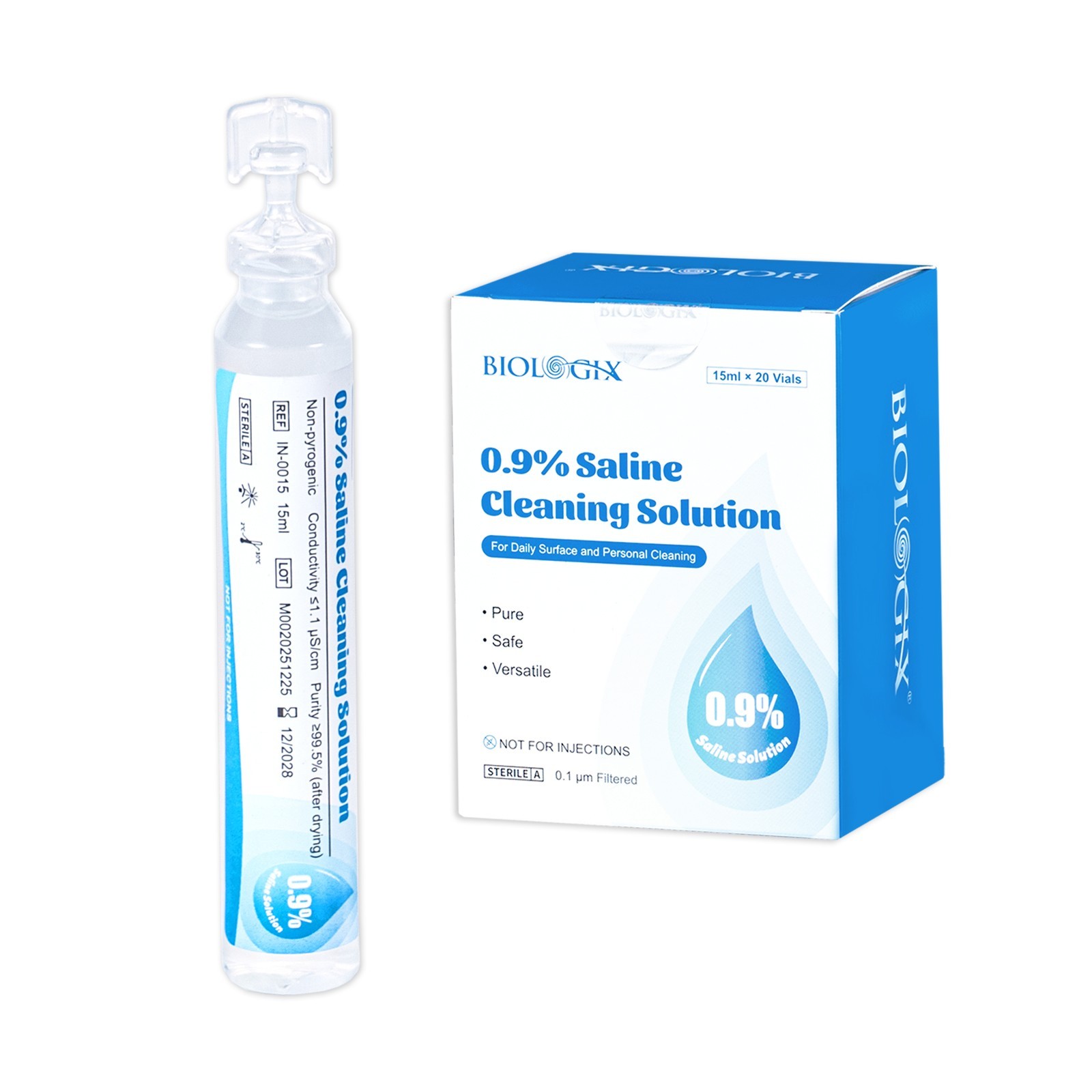0.9% Saline Cleaning Solution, Normal Solution, 15ml Each, 20 per Box
