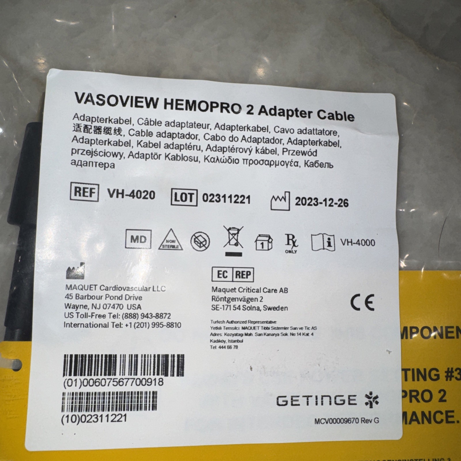 MAQUET Extension Cable For Vasoview Power Supply with Adapter Cable