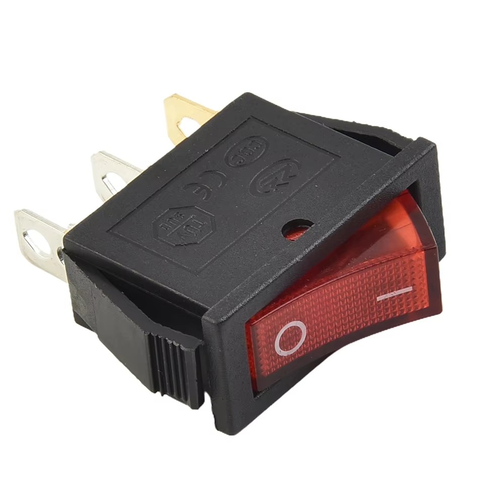 Red Skinny Rectangle Rocker Switch Thin 3-Pin LED Light 110V AC ON/OFF 15A 250V