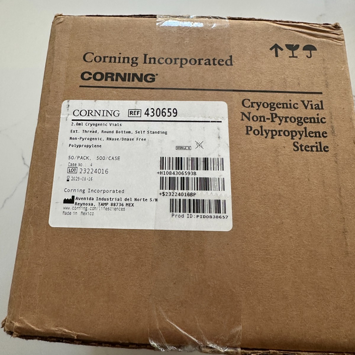 CORNING Polypropylene 2mL Self Standing Cryogenic Vials 430659 [Case of 500]