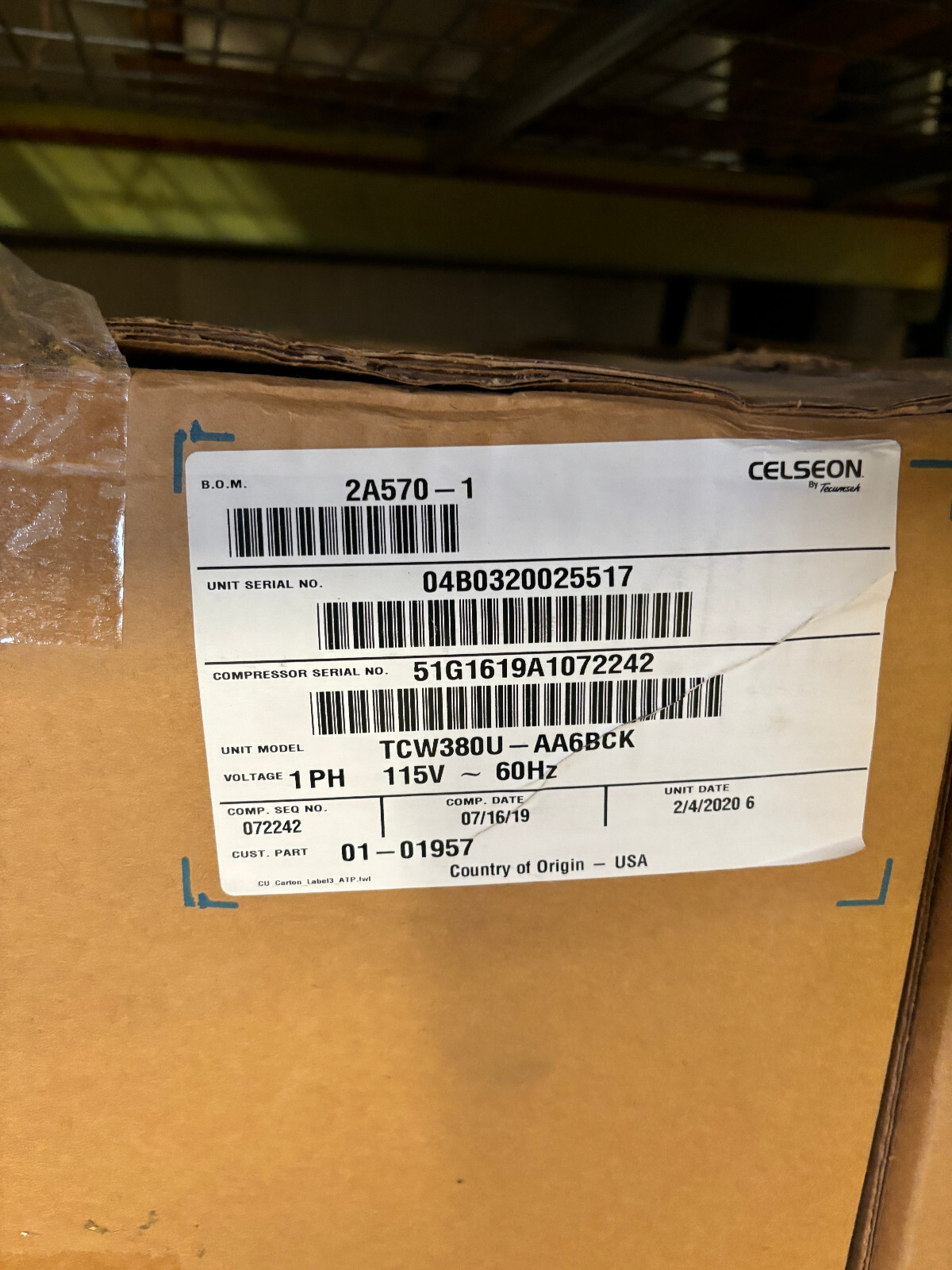 TCW380U-AA6BCK Condensing Unit 120V Master-bilt Norlake