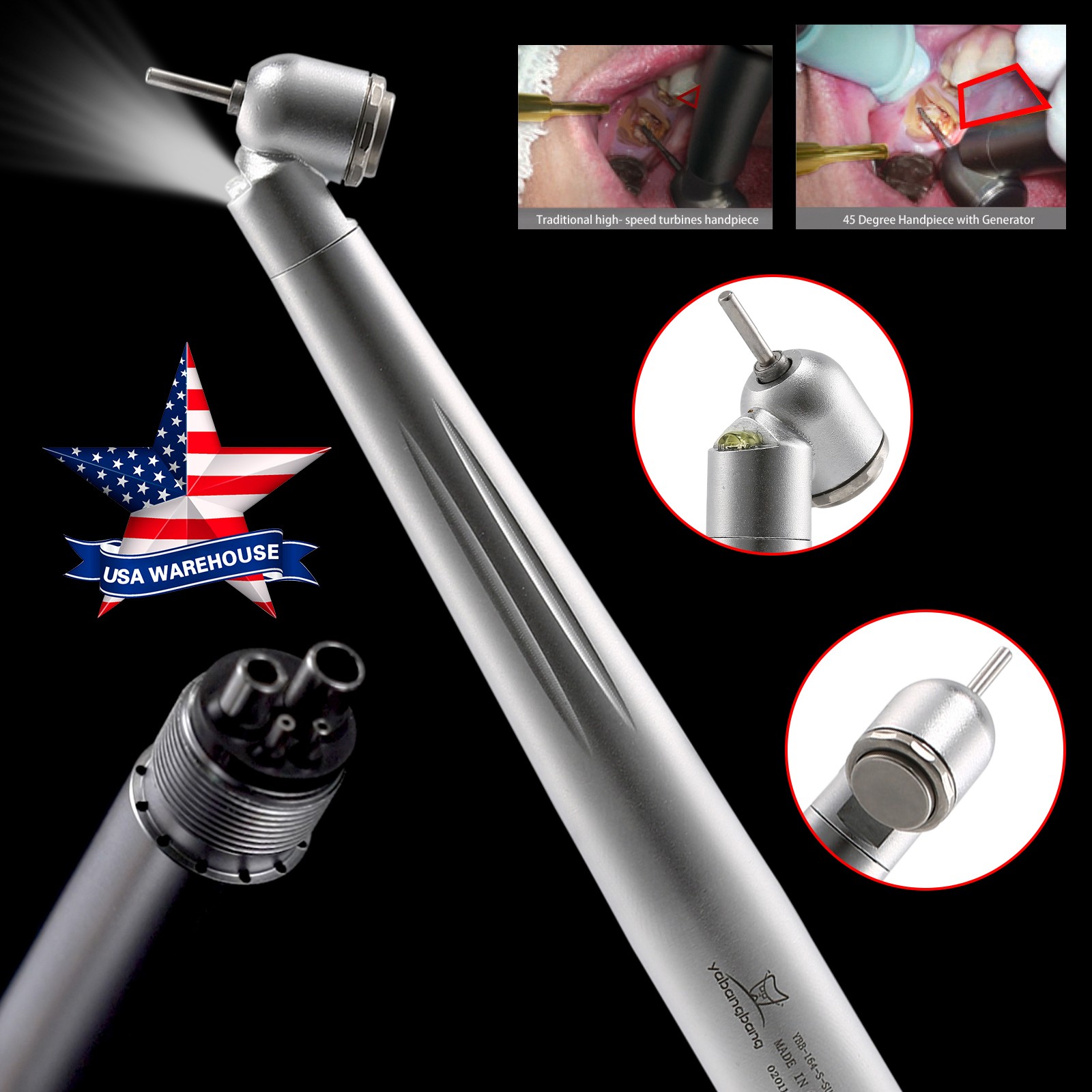 Dental 45 Degree Surgical High Speed Handpiece LED E-generator Push Button 4Hole